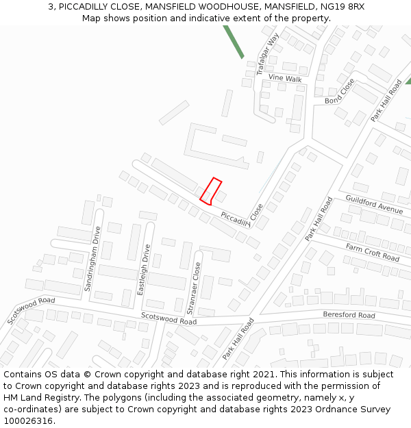 3, PICCADILLY CLOSE, MANSFIELD WOODHOUSE, MANSFIELD, NG19 8RX: Location map and indicative extent of plot