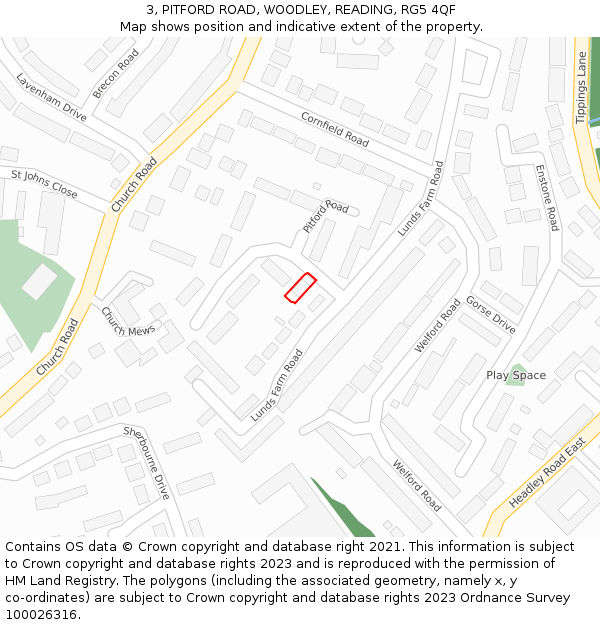 3, PITFORD ROAD, WOODLEY, READING, RG5 4QF: Location map and indicative extent of plot