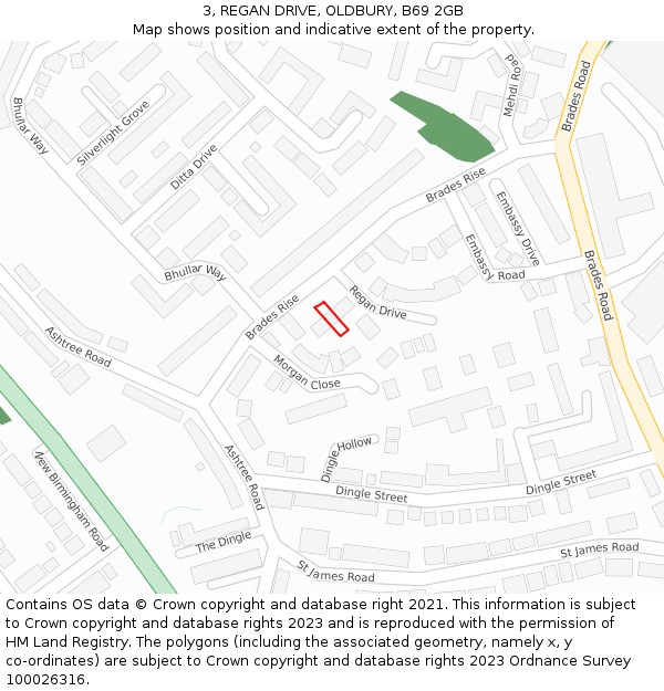 3, REGAN DRIVE, OLDBURY, B69 2GB: Location map and indicative extent of plot