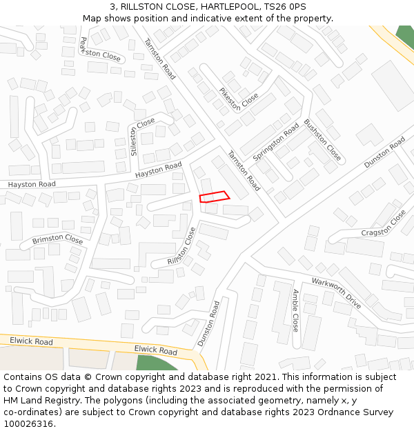 3, RILLSTON CLOSE, HARTLEPOOL, TS26 0PS: Location map and indicative extent of plot