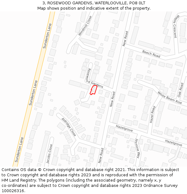 3, ROSEWOOD GARDENS, WATERLOOVILLE, PO8 0LT: Location map and indicative extent of plot