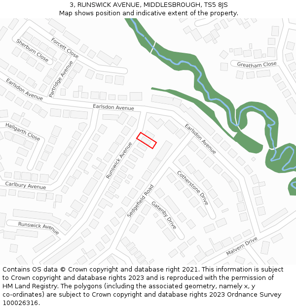 3, RUNSWICK AVENUE, MIDDLESBROUGH, TS5 8JS: Location map and indicative extent of plot