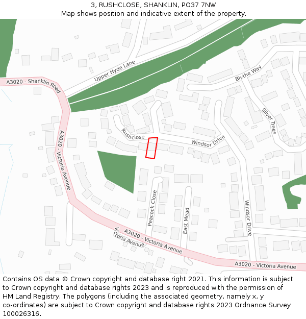 3, RUSHCLOSE, SHANKLIN, PO37 7NW: Location map and indicative extent of plot