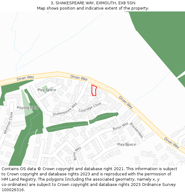 3, SHAKESPEARE WAY, EXMOUTH, EX8 5SN: Location map and indicative extent of plot