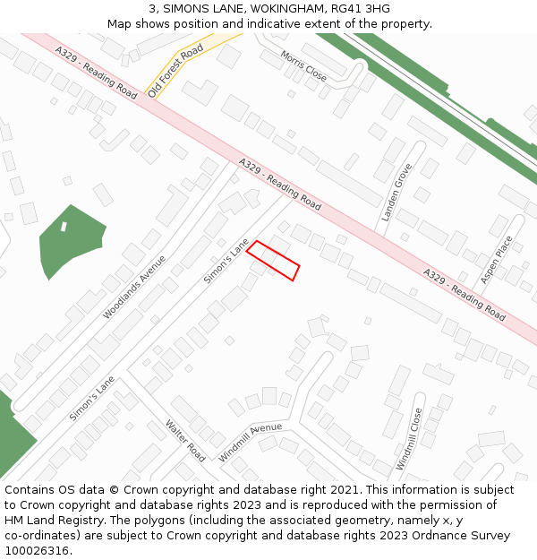 3, SIMONS LANE, WOKINGHAM, RG41 3HG: Location map and indicative extent of plot