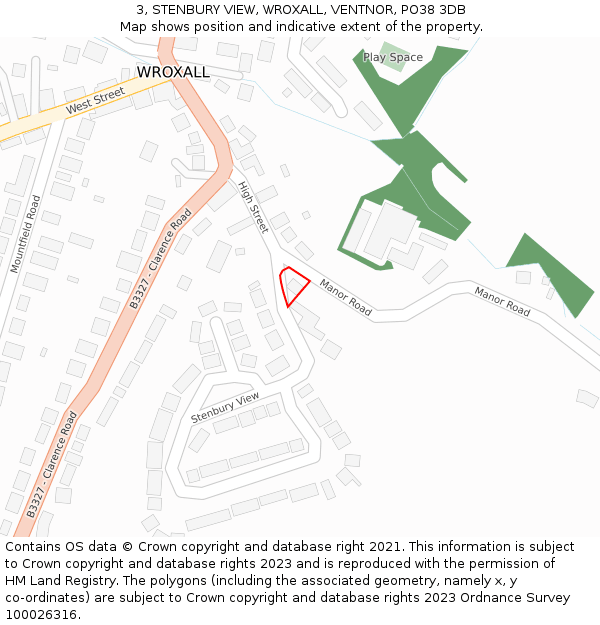 3, STENBURY VIEW, WROXALL, VENTNOR, PO38 3DB: Location map and indicative extent of plot