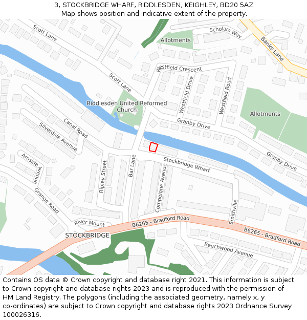 3, STOCKBRIDGE WHARF, RIDDLESDEN, KEIGHLEY, BD20 5AZ: Location map and indicative extent of plot