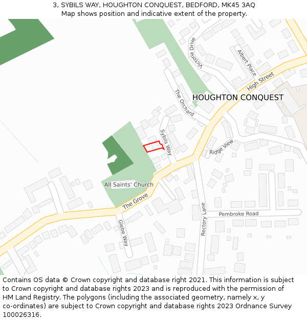 3, SYBILS WAY, HOUGHTON CONQUEST, BEDFORD, MK45 3AQ: Location map and indicative extent of plot