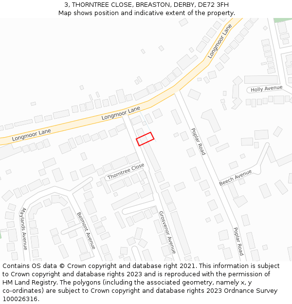 3, THORNTREE CLOSE, BREASTON, DERBY, DE72 3FH: Location map and indicative extent of plot