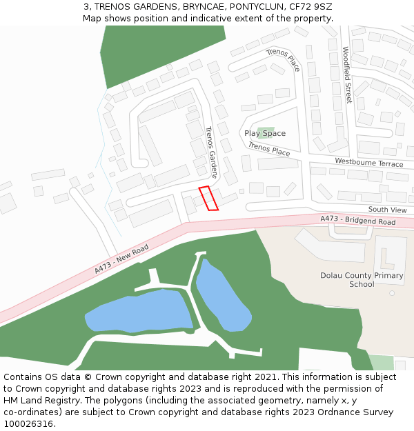 3, TRENOS GARDENS, BRYNCAE, PONTYCLUN, CF72 9SZ: Location map and indicative extent of plot