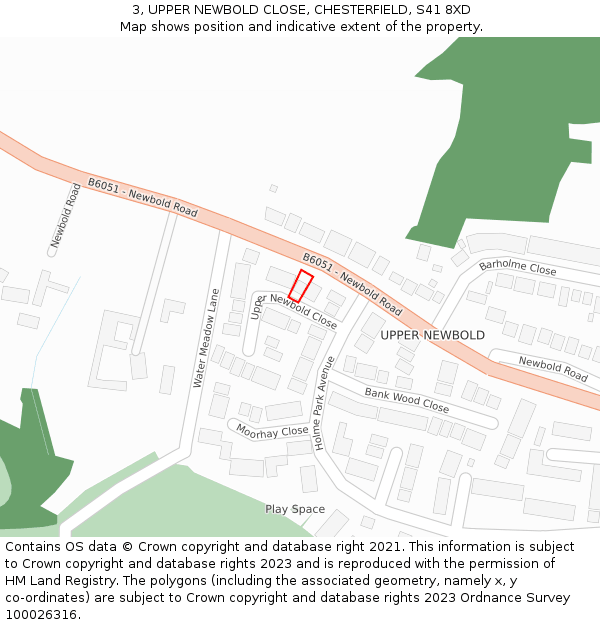 3, UPPER NEWBOLD CLOSE, CHESTERFIELD, S41 8XD: Location map and indicative extent of plot