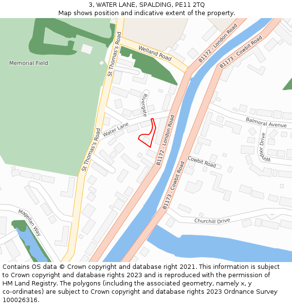 3, WATER LANE, SPALDING, PE11 2TQ: Location map and indicative extent of plot