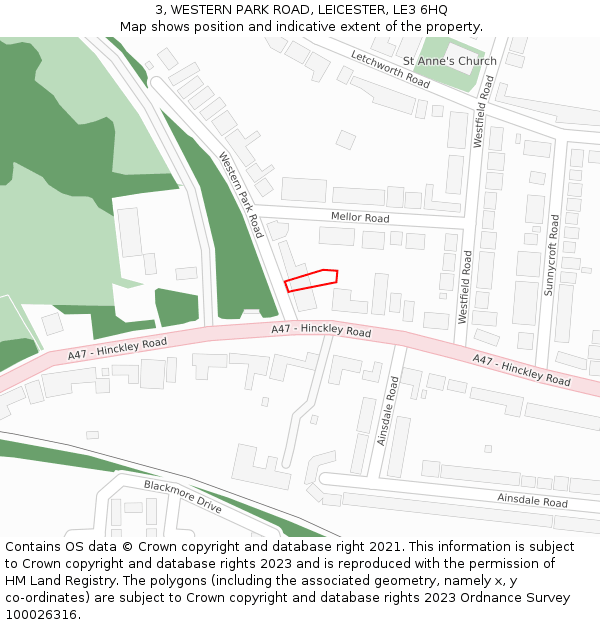 3, WESTERN PARK ROAD, LEICESTER, LE3 6HQ: Location map and indicative extent of plot