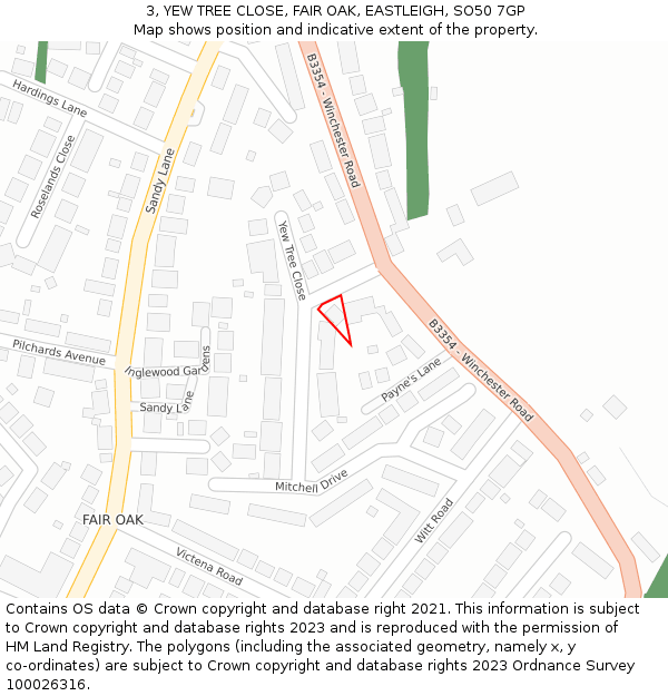 3, YEW TREE CLOSE, FAIR OAK, EASTLEIGH, SO50 7GP: Location map and indicative extent of plot