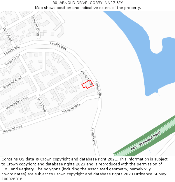 30, ARNOLD DRIVE, CORBY, NN17 5FY: Location map and indicative extent of plot