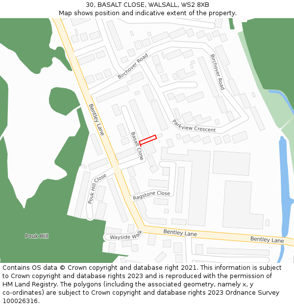 30, BASALT CLOSE, WALSALL, WS2 8XB: Location map and indicative extent of plot