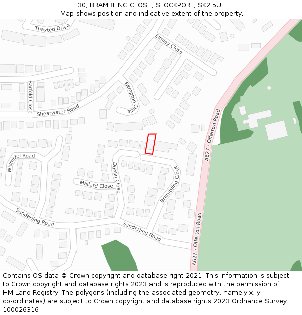 30, BRAMBLING CLOSE, STOCKPORT, SK2 5UE: Location map and indicative extent of plot