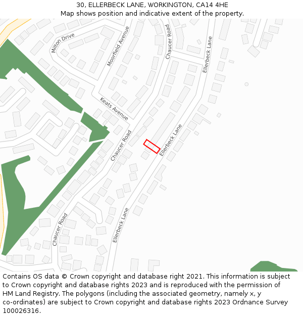 30, ELLERBECK LANE, WORKINGTON, CA14 4HE: Location map and indicative extent of plot