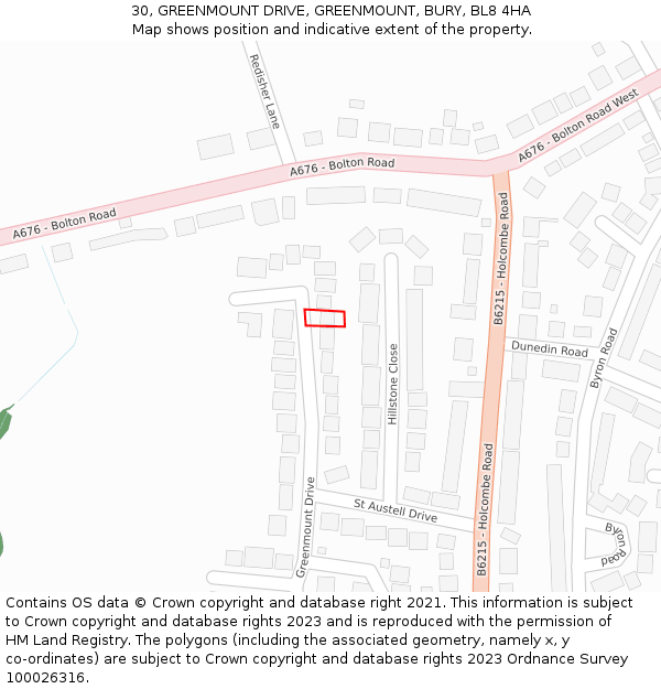 30, GREENMOUNT DRIVE, GREENMOUNT, BURY, BL8 4HA: Location map and indicative extent of plot