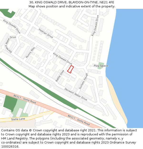 30, KING OSWALD DRIVE, BLAYDON-ON-TYNE, NE21 4FE: Location map and indicative extent of plot