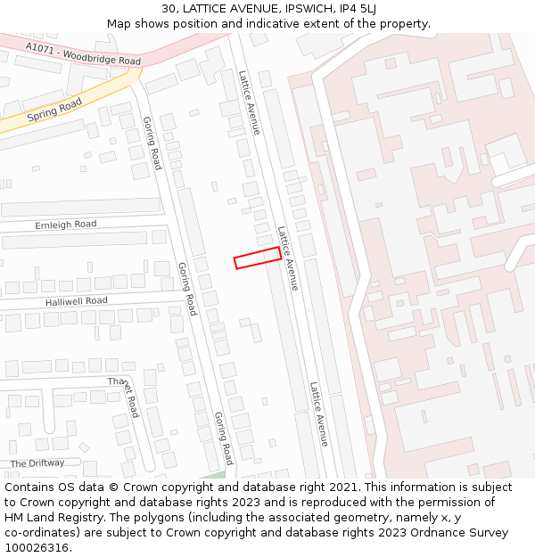 30, LATTICE AVENUE, IPSWICH, IP4 5LJ: Location map and indicative extent of plot