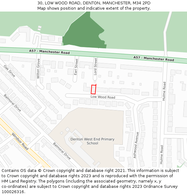 30, LOW WOOD ROAD, DENTON, MANCHESTER, M34 2PD: Location map and indicative extent of plot