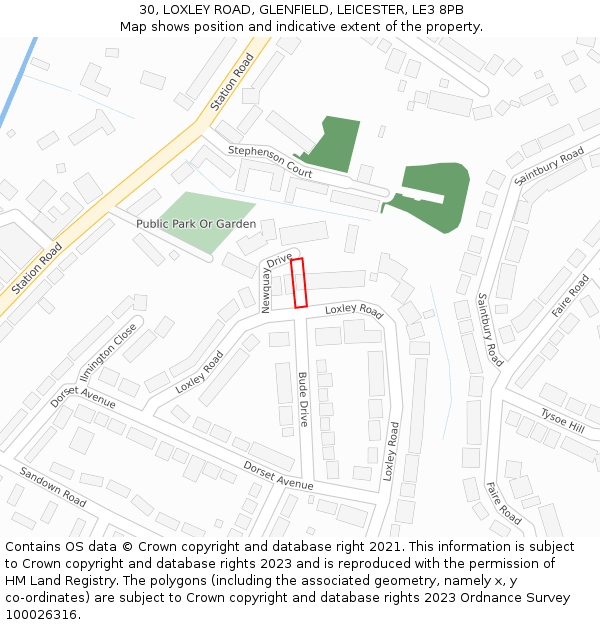 30, LOXLEY ROAD, GLENFIELD, LEICESTER, LE3 8PB: Location map and indicative extent of plot