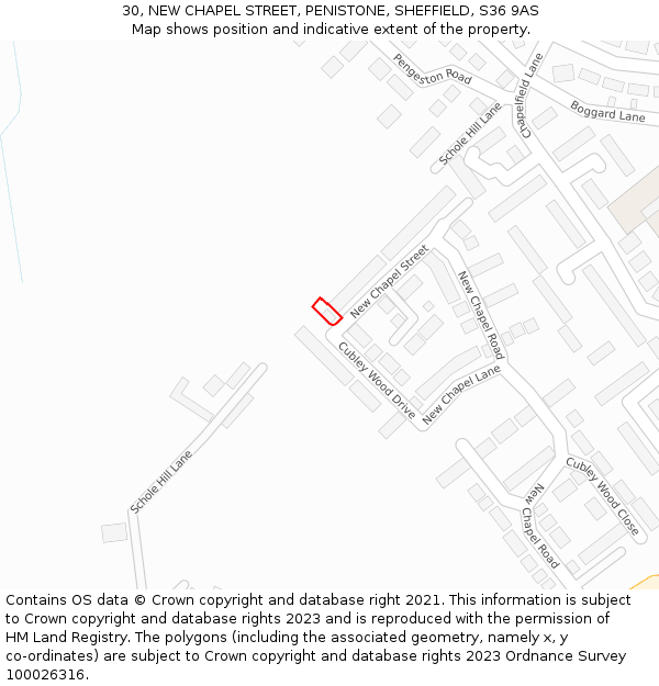 30, NEW CHAPEL STREET, PENISTONE, SHEFFIELD, S36 9AS: Location map and indicative extent of plot