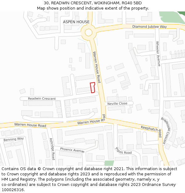 30, READWIN CRESCENT, WOKINGHAM, RG40 5BD: Location map and indicative extent of plot