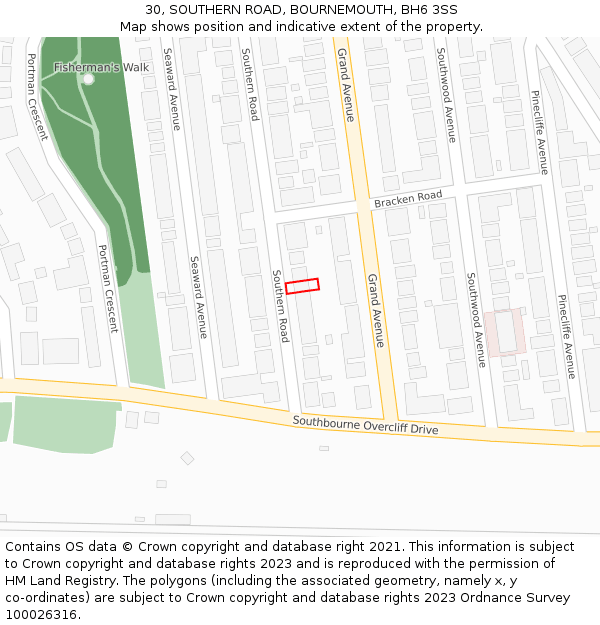 30, SOUTHERN ROAD, BOURNEMOUTH, BH6 3SS: Location map and indicative extent of plot