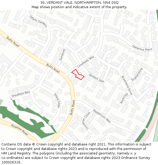 30, VERDANT VALE, NORTHAMPTON, NN4 0SQ: Location map and indicative extent of plot