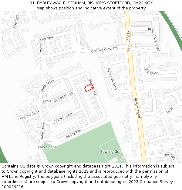 31, BARLEY WAY, ELSENHAM, BISHOP'S STORTFORD, CM22 6GX: Location map and indicative extent of plot