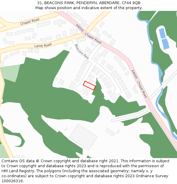 31, BEACONS PARK, PENDERYN, ABERDARE, CF44 9QB: Location map and indicative extent of plot