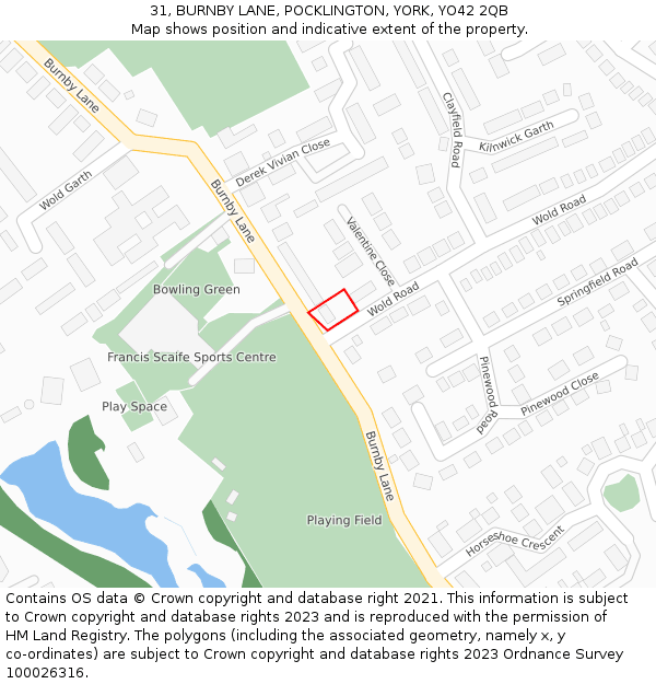 31, BURNBY LANE, POCKLINGTON, YORK, YO42 2QB: Location map and indicative extent of plot