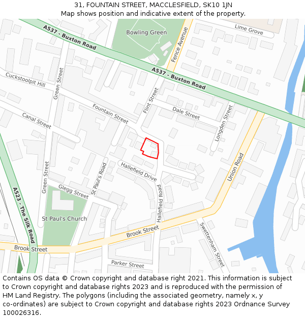 31, FOUNTAIN STREET, MACCLESFIELD, SK10 1JN: Location map and indicative extent of plot