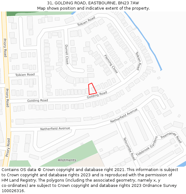 31, GOLDING ROAD, EASTBOURNE, BN23 7AW: Location map and indicative extent of plot