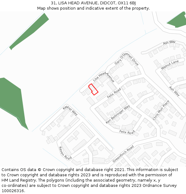 31, LISA HEAD AVENUE, DIDCOT, OX11 6BJ: Location map and indicative extent of plot