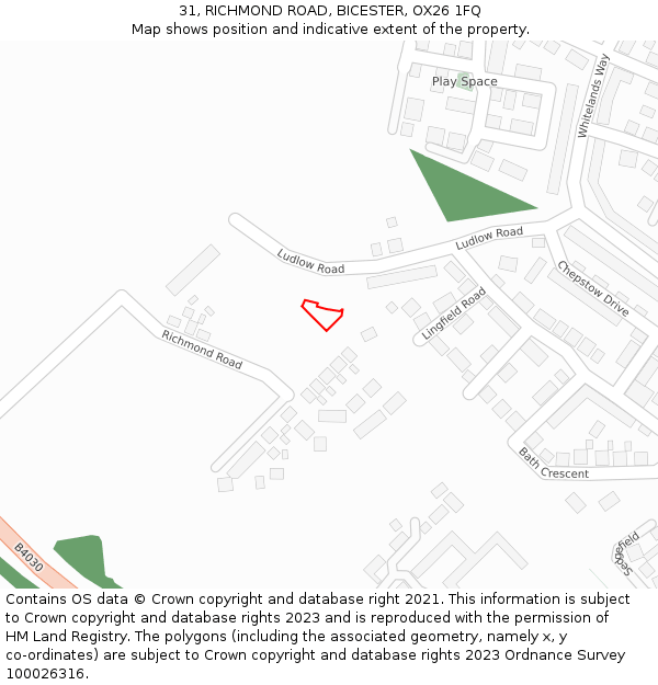 31, RICHMOND ROAD, BICESTER, OX26 1FQ: Location map and indicative extent of plot