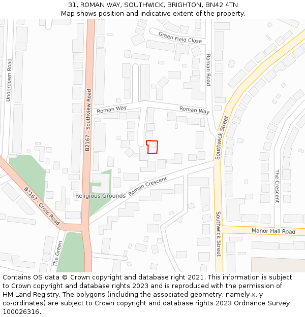 31, ROMAN WAY, SOUTHWICK, BRIGHTON, BN42 4TN: Location map and indicative extent of plot