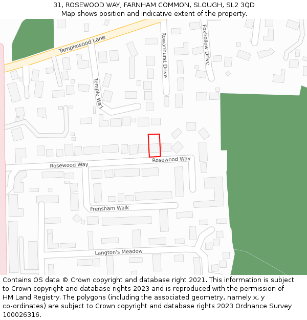 31, ROSEWOOD WAY, FARNHAM COMMON, SLOUGH, SL2 3QD: Location map and indicative extent of plot