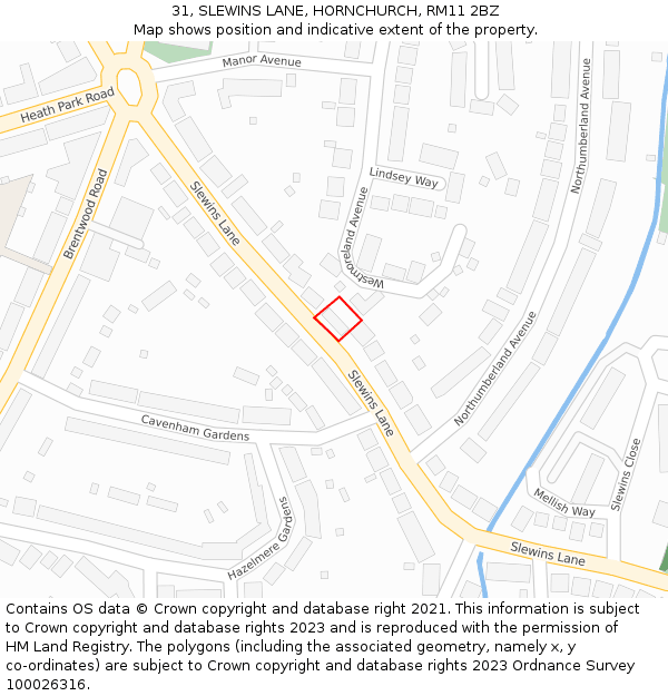 31, SLEWINS LANE, HORNCHURCH, RM11 2BZ: Location map and indicative extent of plot