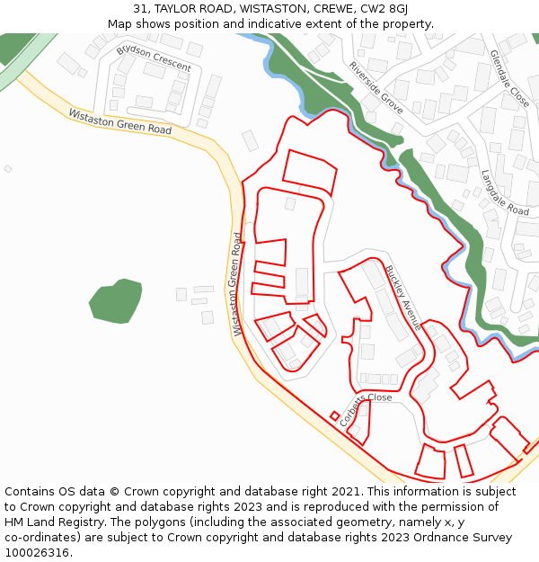 31, TAYLOR ROAD, WISTASTON, CREWE, CW2 8GJ: Location map and indicative extent of plot