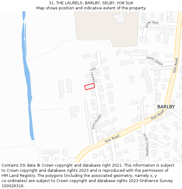 31, THE LAURELS, BARLBY, SELBY, YO8 5LW: Location map and indicative extent of plot