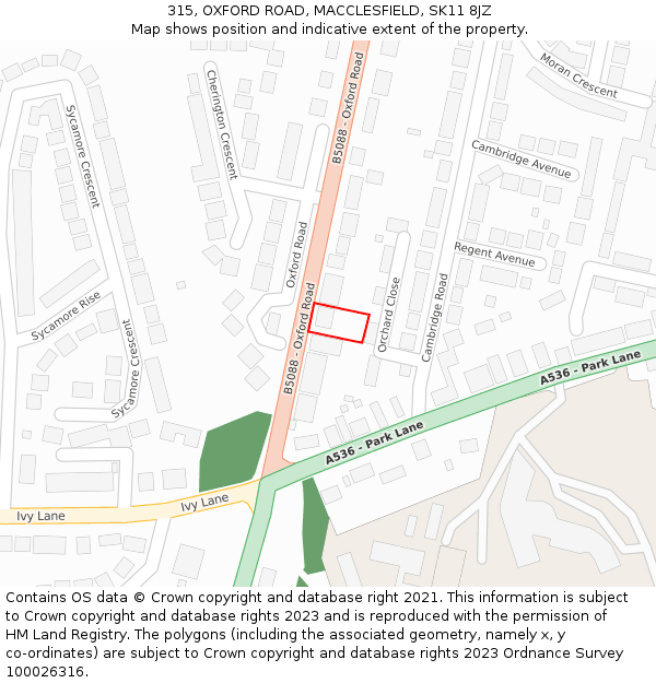 315, OXFORD ROAD, MACCLESFIELD, SK11 8JZ: Location map and indicative extent of plot