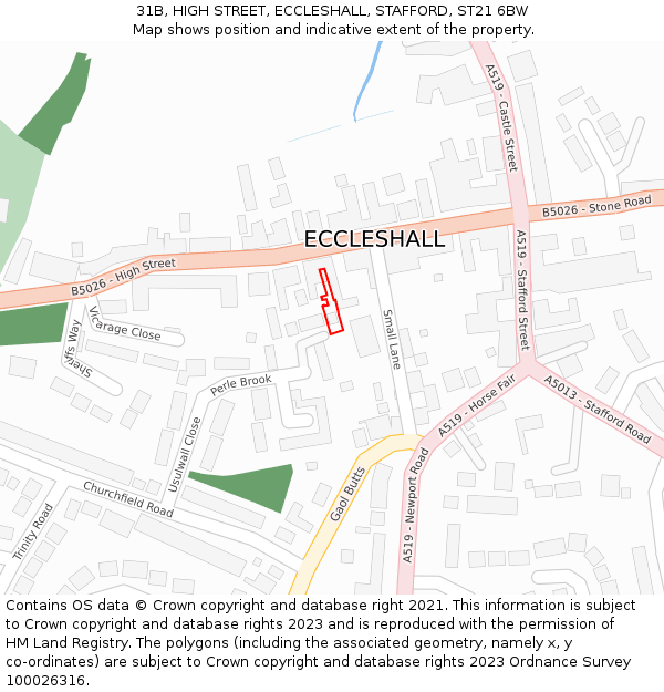 31B, HIGH STREET, ECCLESHALL, STAFFORD, ST21 6BW: Location map and indicative extent of plot