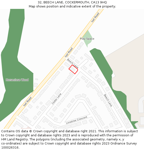 32, BEECH LANE, COCKERMOUTH, CA13 9HQ: Location map and indicative extent of plot