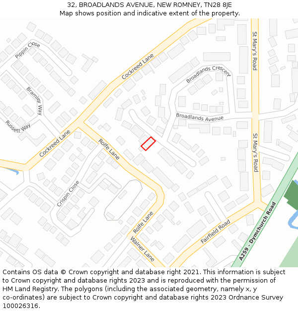 32, BROADLANDS AVENUE, NEW ROMNEY, TN28 8JE: Location map and indicative extent of plot