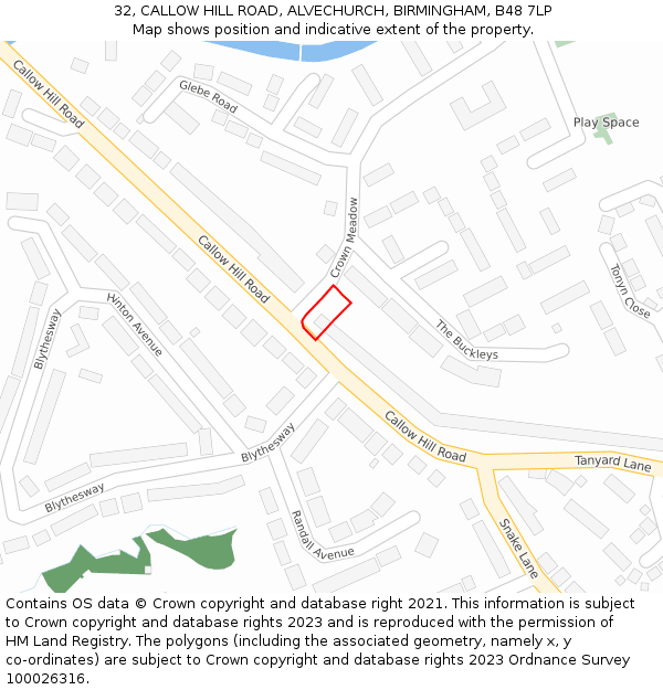 32, CALLOW HILL ROAD, ALVECHURCH, BIRMINGHAM, B48 7LP: Location map and indicative extent of plot