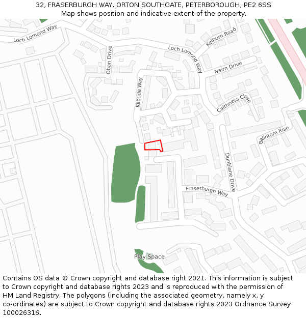 32, FRASERBURGH WAY, ORTON SOUTHGATE, PETERBOROUGH, PE2 6SS: Location map and indicative extent of plot