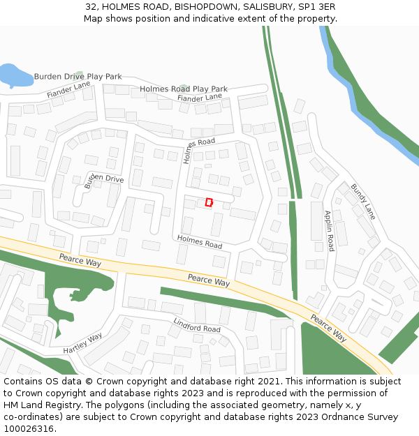 32, HOLMES ROAD, BISHOPDOWN, SALISBURY, SP1 3ER: Location map and indicative extent of plot